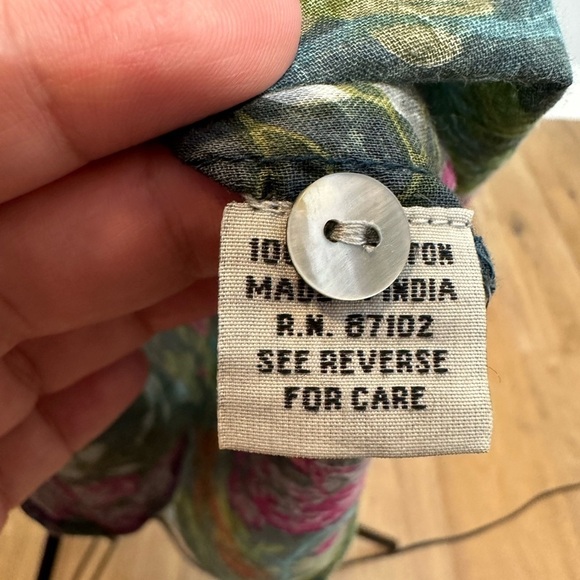 Vintage Goa Green Floral Embroidered Button Down Shirt-Dress Top Sz M - Picture 9 of 11